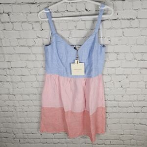 CYNTHIA ROWLEY | 100% linen colour block sun dress